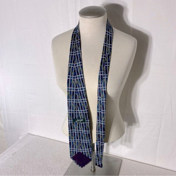 Vintage Forsyth Blue Green White Square Print Tie - Picture 2 of 9